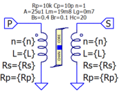 Physically parameterized transformer with hysteresis and saturation