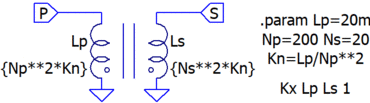 This simple standard transformer's inductances are calculated based on winding turns.