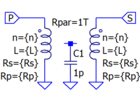 DC to DC (because of "core") transformer with two windings.